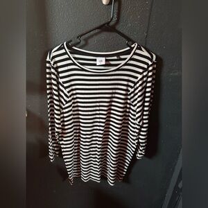 CAbi Black and White Striped Women's Tunic Top